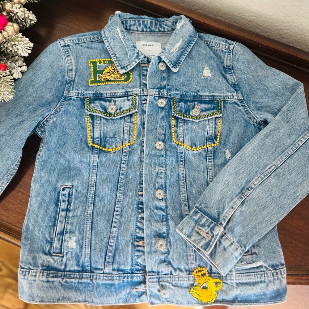 CUSTOM BU Baylor University Swarovski Crystal Embellished Denim Jean Jacket